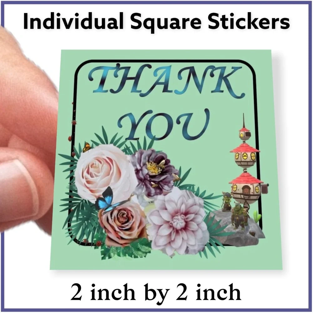100 (2x2 Inch) Square Stickers, Boho Spring , LadyBugs, High Gloss, Thank You